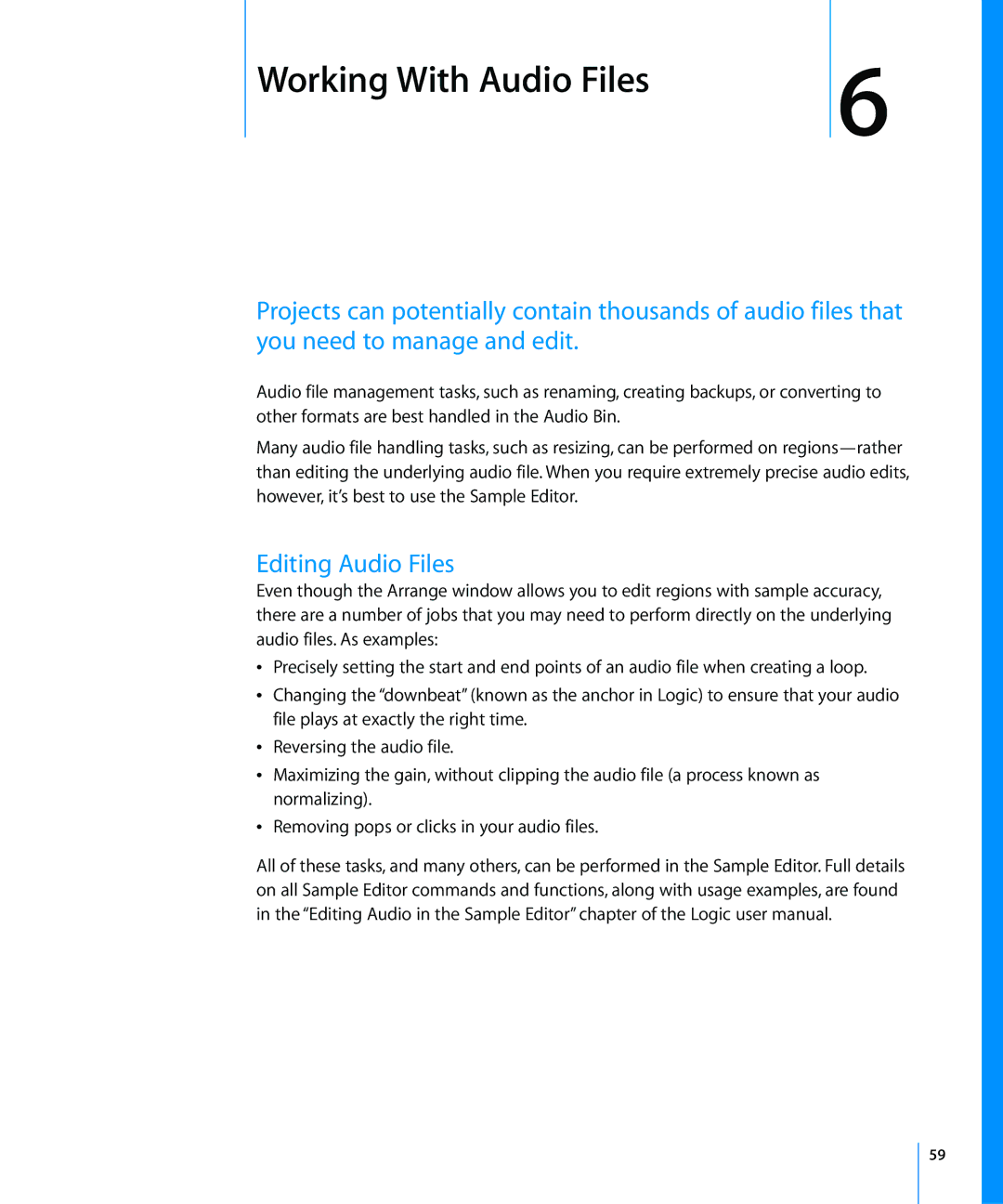 Apple 8 manual 6Working With Audio Files, Editing Audio Files 