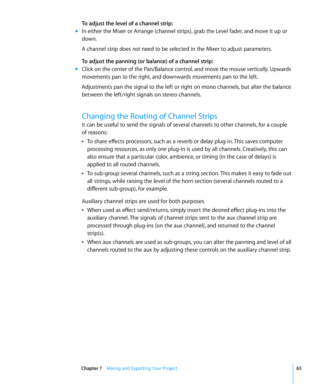 Apple 8 manual Changing the Routing of Channel Strips, To adjust the level of a channel strip 