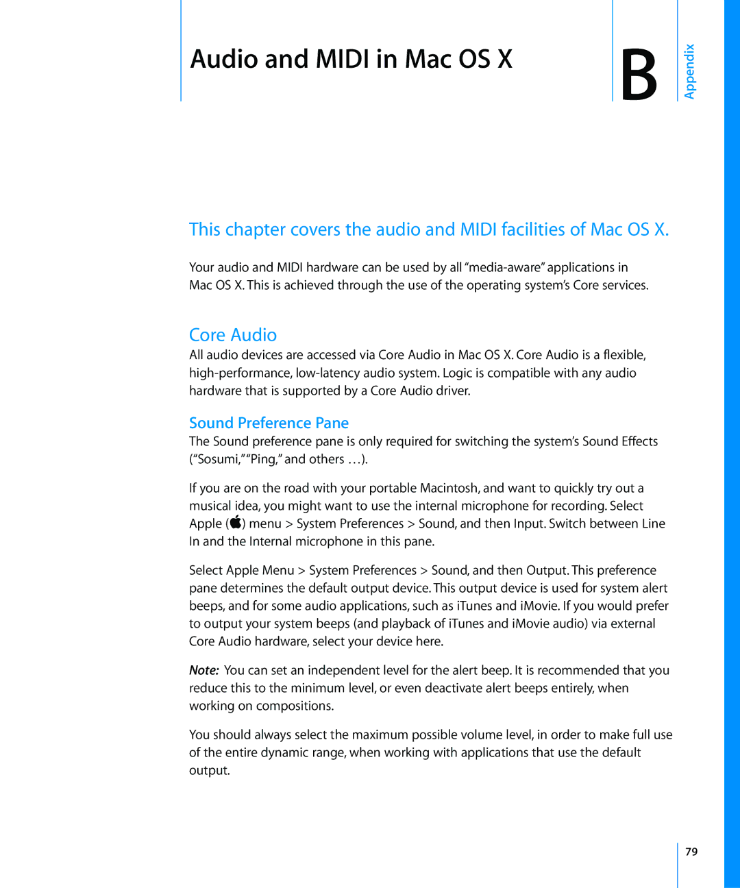 Apple 8 manual This chapter covers the audio and Midi facilities of Mac OS, Core Audio, Sound Preference Pane 