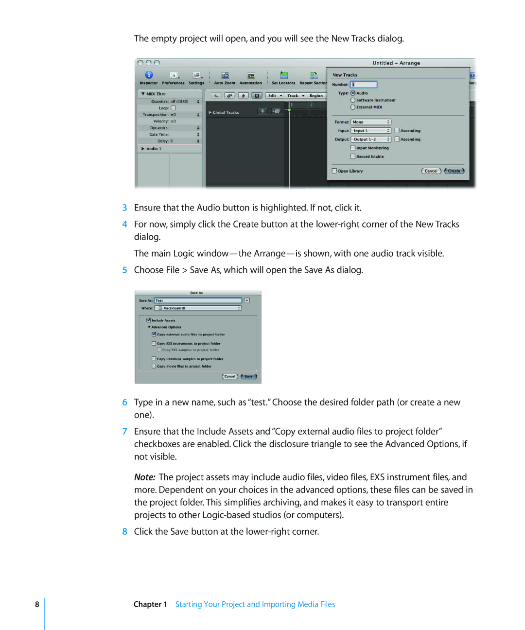 Apple 8 manual Starting Your Project and Importing Media Files 