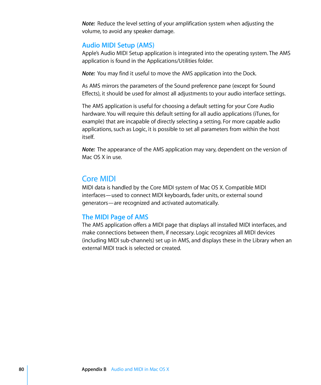 Apple 8 manual Core Midi, Audio Midi Setup AMS, Midi Page of AMS 