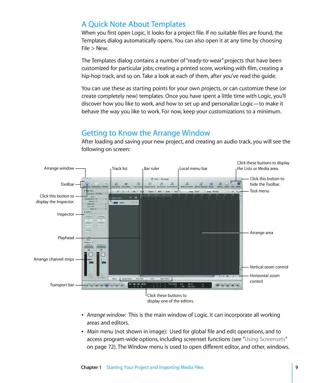 Apple 8 manual Quick Note About Templates, Getting to Know the Arrange Window 