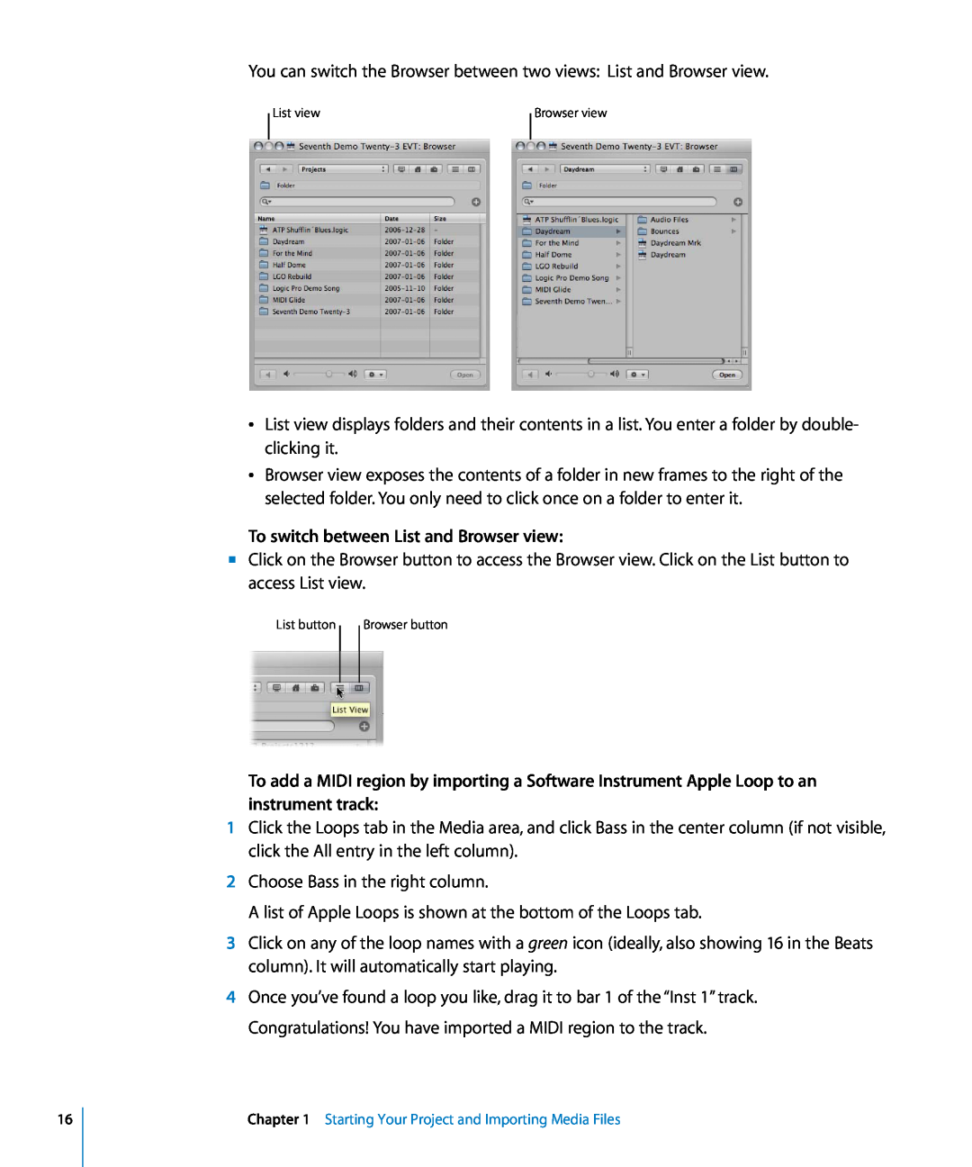 Apple 8 manual To switch between List and Browser view 