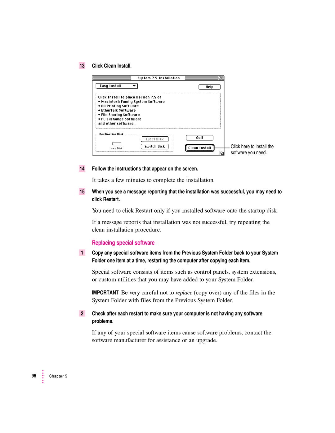 Apple 8100 Series manual Replacing special software 