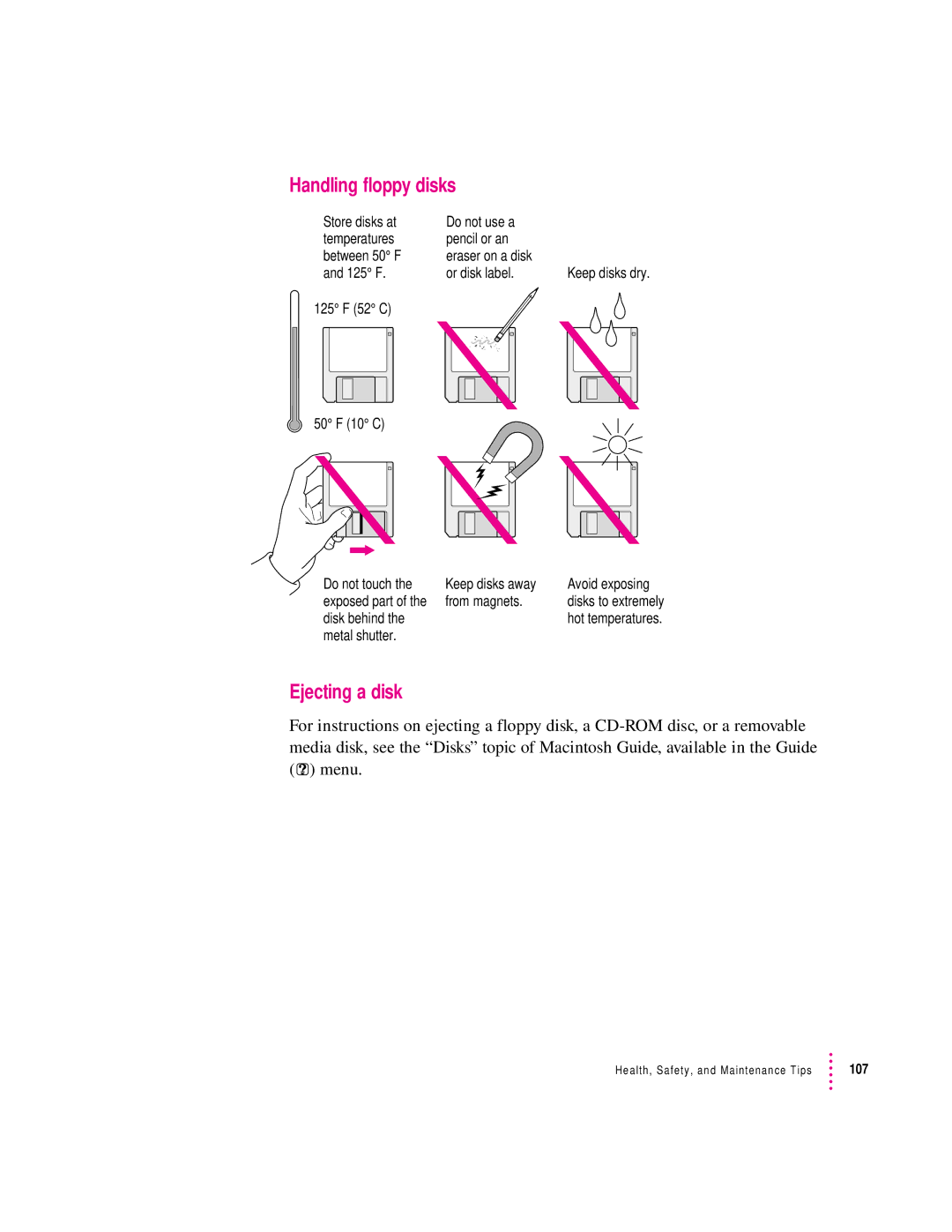 Apple 8100 Series manual Handling floppy disks, Ejecting a disk 