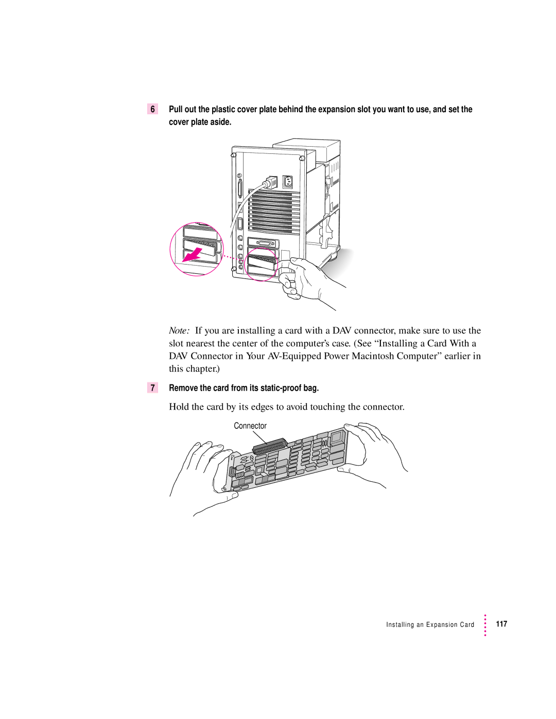 Apple 8100 Series manual Hold the card by its edges to avoid touching the connector 