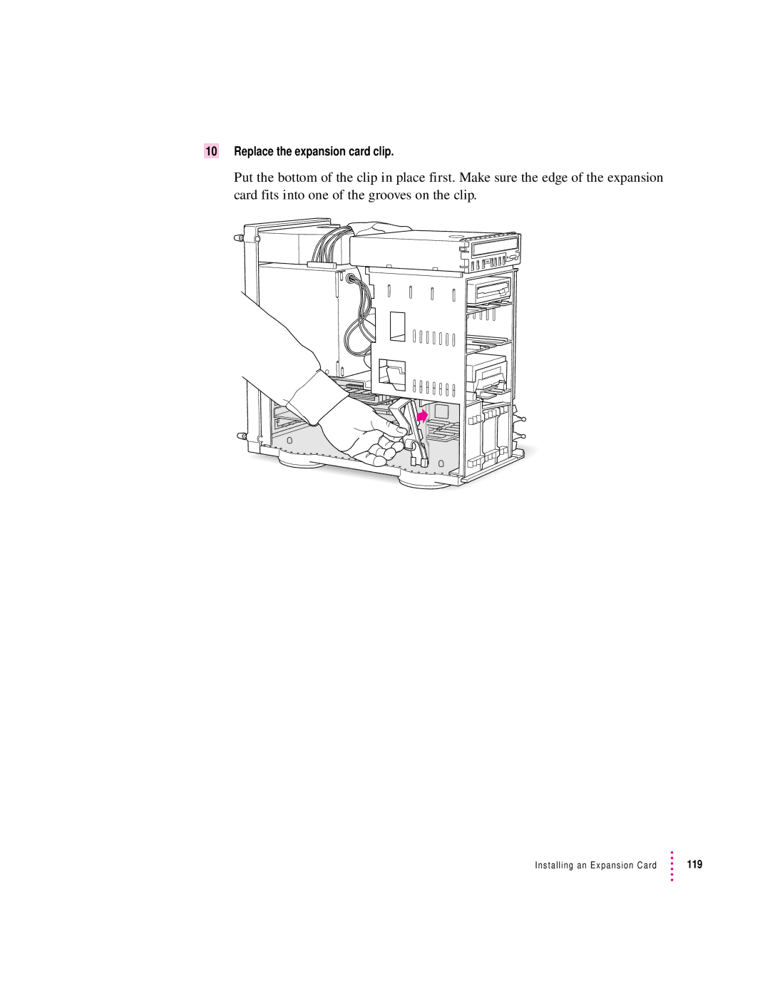 Apple 8100 Series manual Replace the expansion card clip 