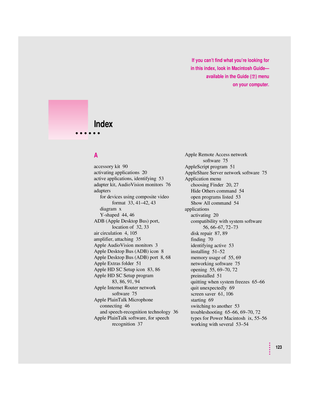 Apple 8100 Series manual Index 