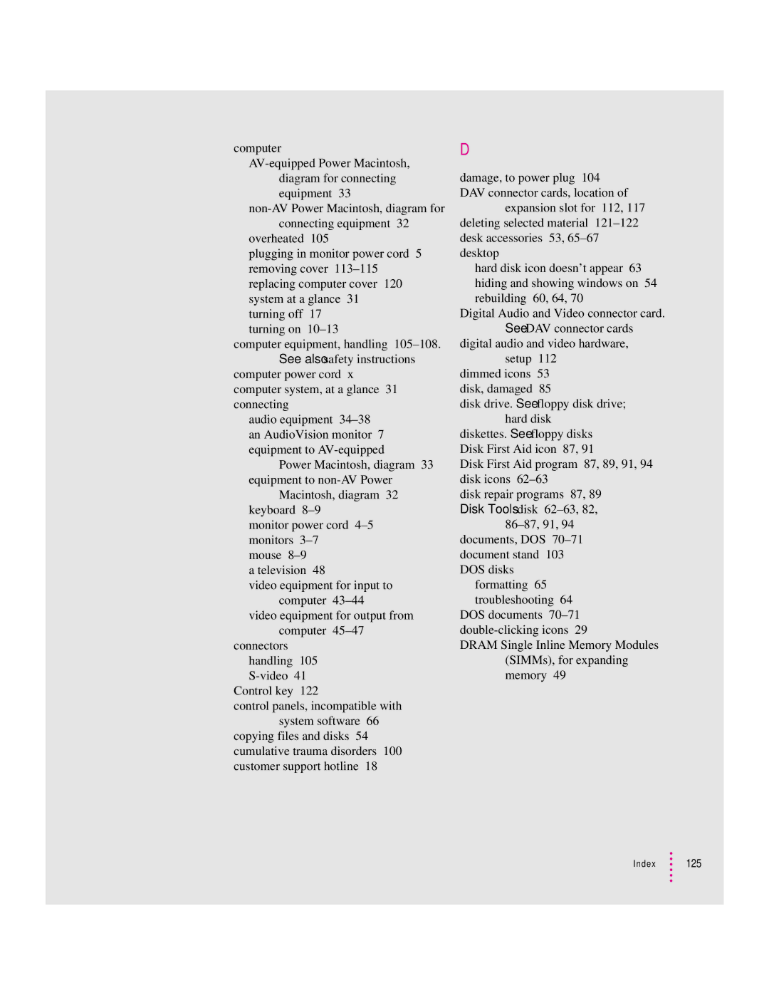 Apple 8100 Series manual Index 