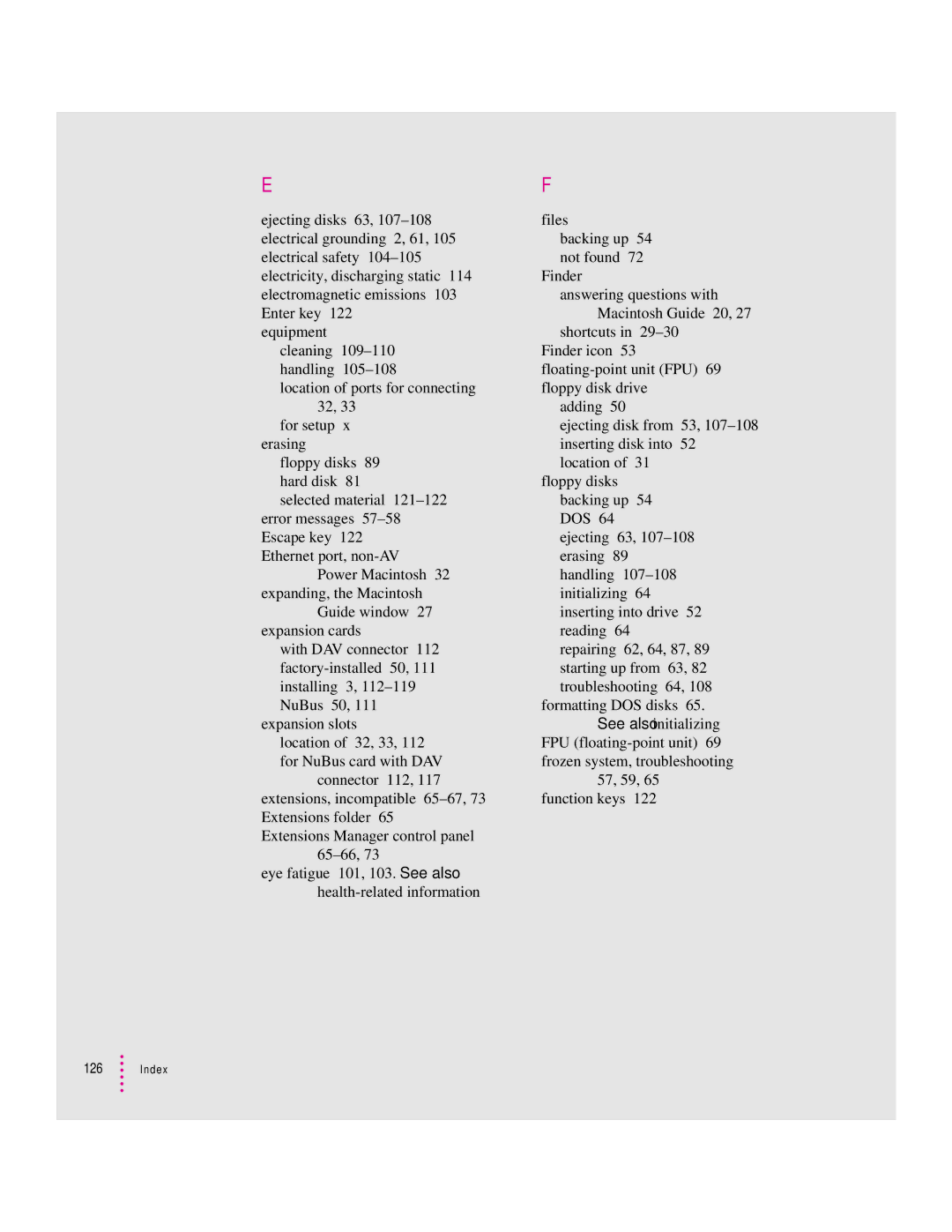 Apple 8100 Series manual Index 