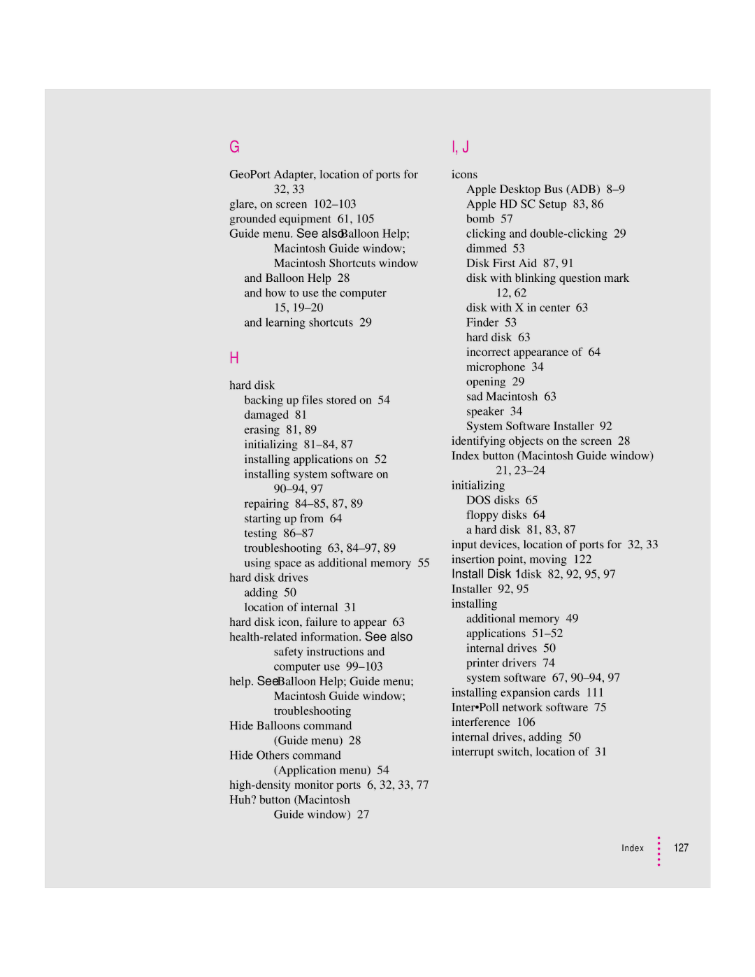 Apple 8100 Series manual Index 