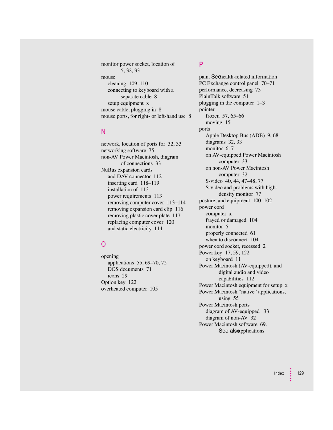 Apple 8100 Series manual Index 