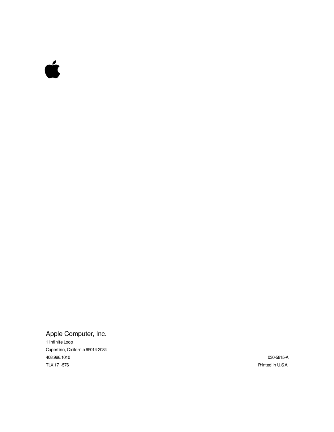 Apple 8100 Series manual Apple Computer, Inc 