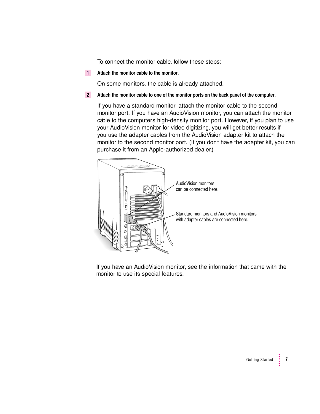 Apple 8100 Series manual To connect the monitor cable, follow these steps 