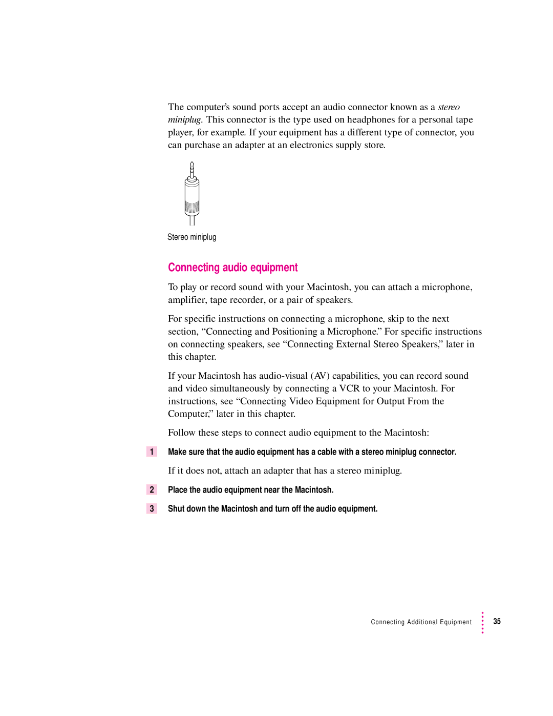 Apple 8100 Series manual Connecting audio equipment 