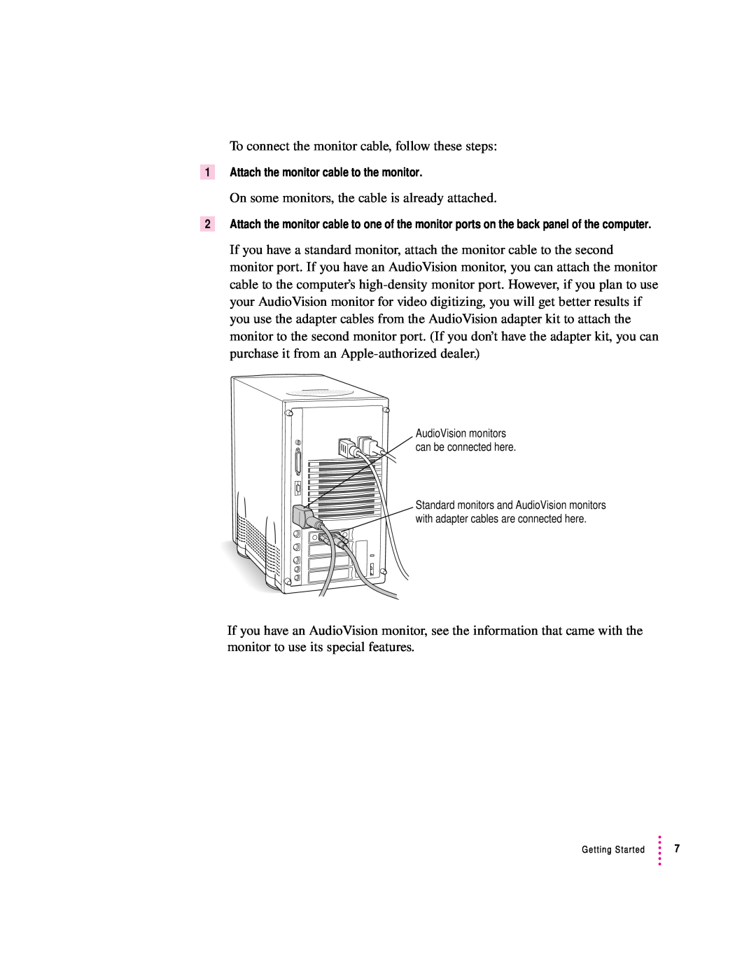 Apple 8100 Series manual To connect the monitor cable, follow these steps 