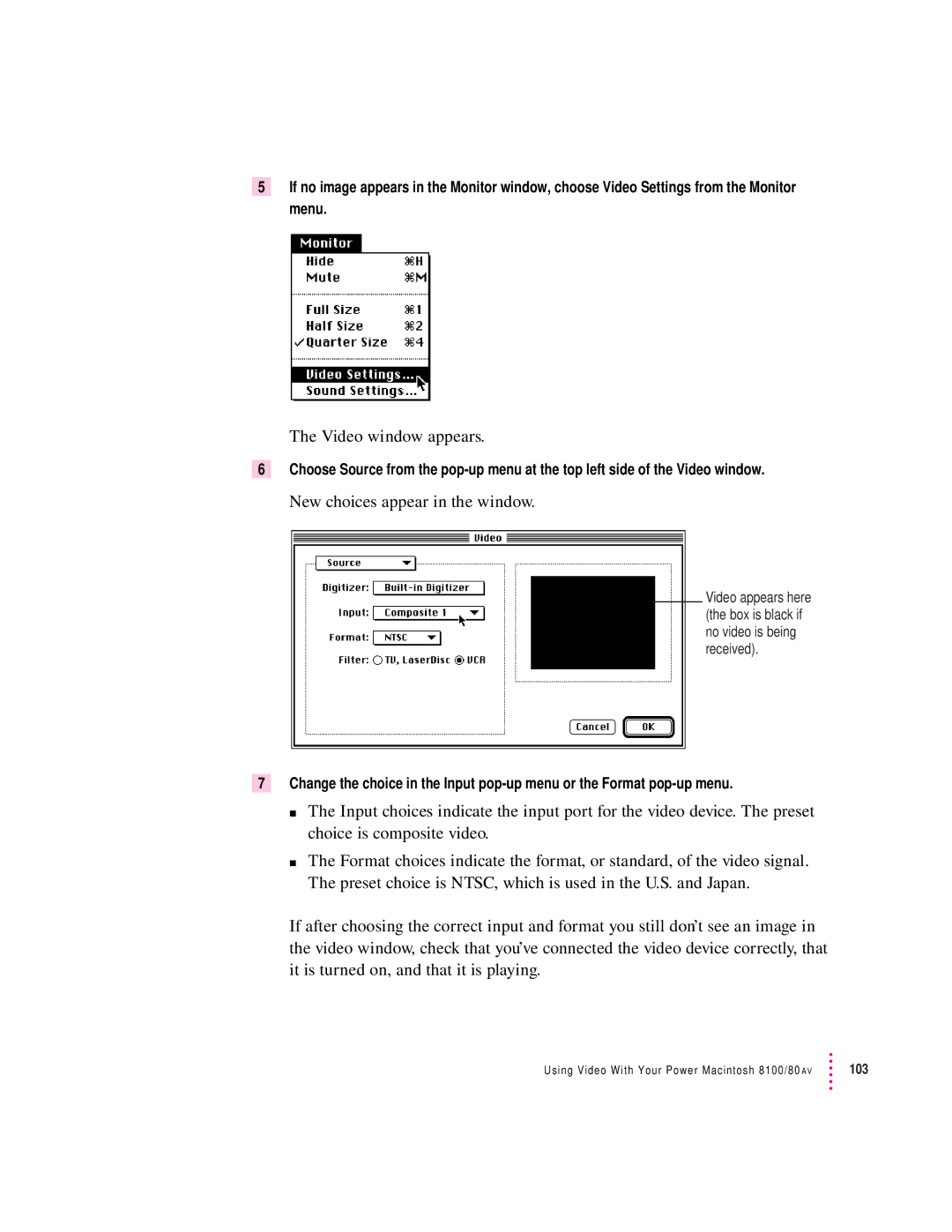 Apple 8100/80AV manual Video window appears, New choices appear in the window 