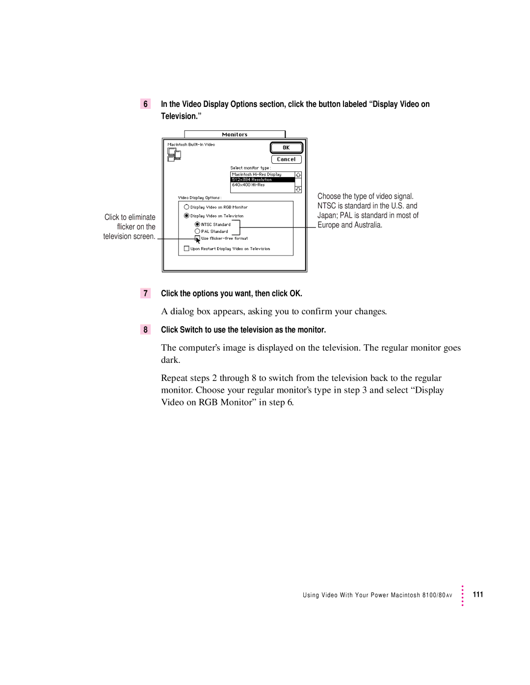 Apple 8100/80AV manual Dialog box appears, asking you to confirm your changes 