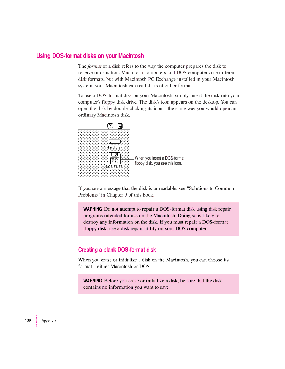 Apple 8100/80AV manual Using DOS-format disks on your Macintosh, Creating a blank DOS-format disk 