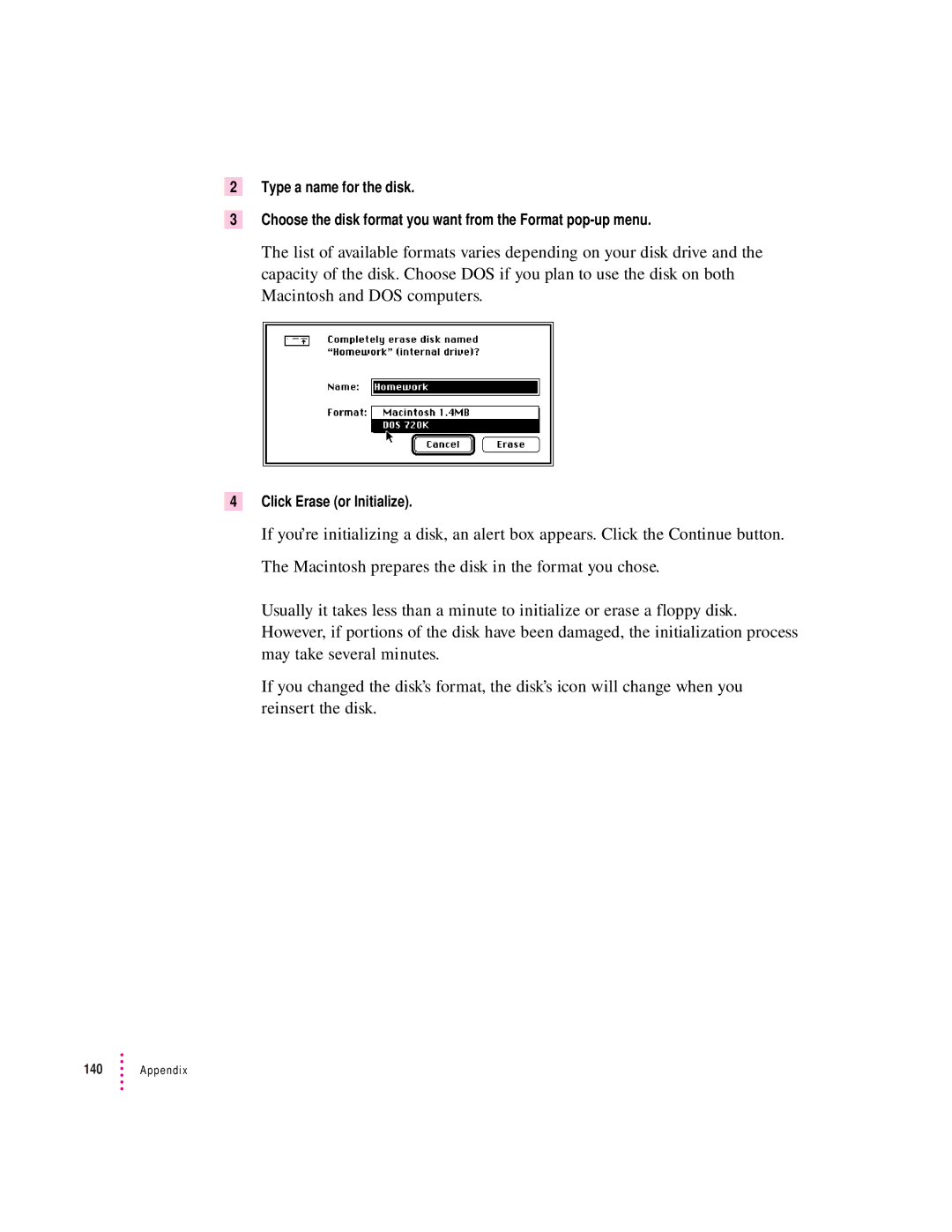 Apple 8100/80AV manual Click Erase or Initialize 