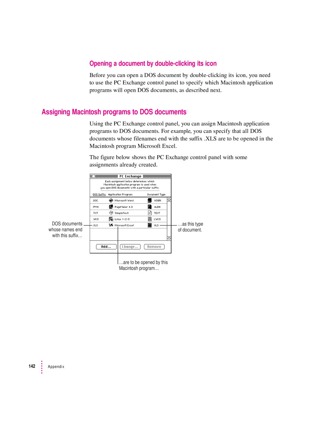 Apple 8100/80AV manual Assigning Macintosh programs to DOS documents, Opening a document by double-clicking its icon 