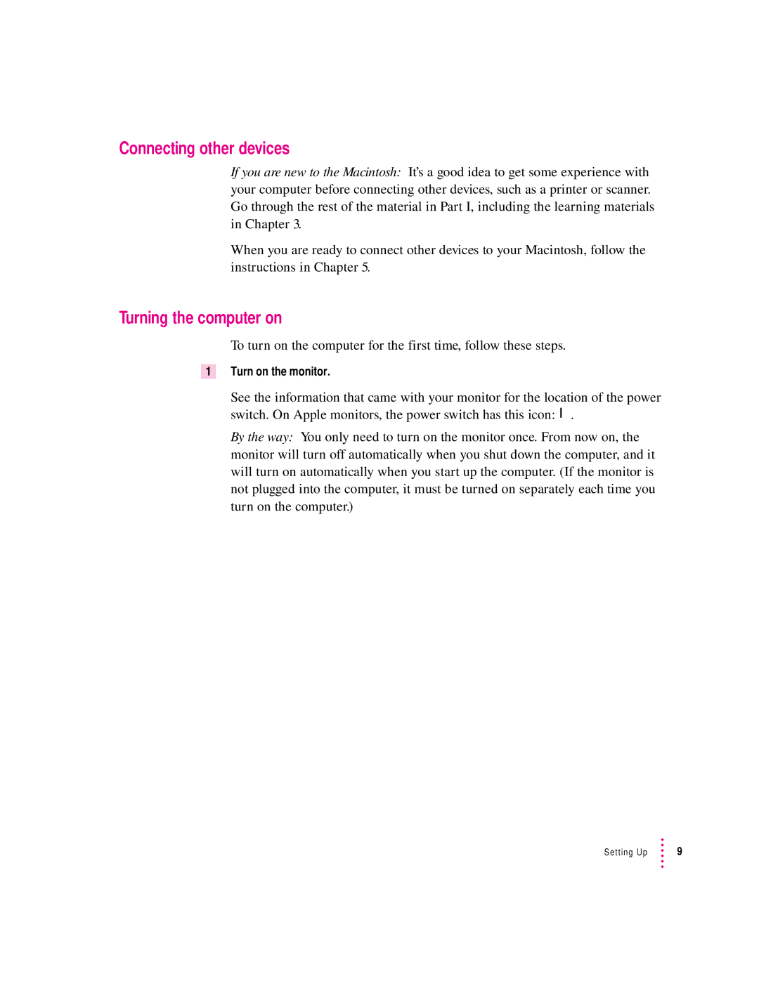 Apple 8100/80AV manual Connecting other devices, Turning the computer on 