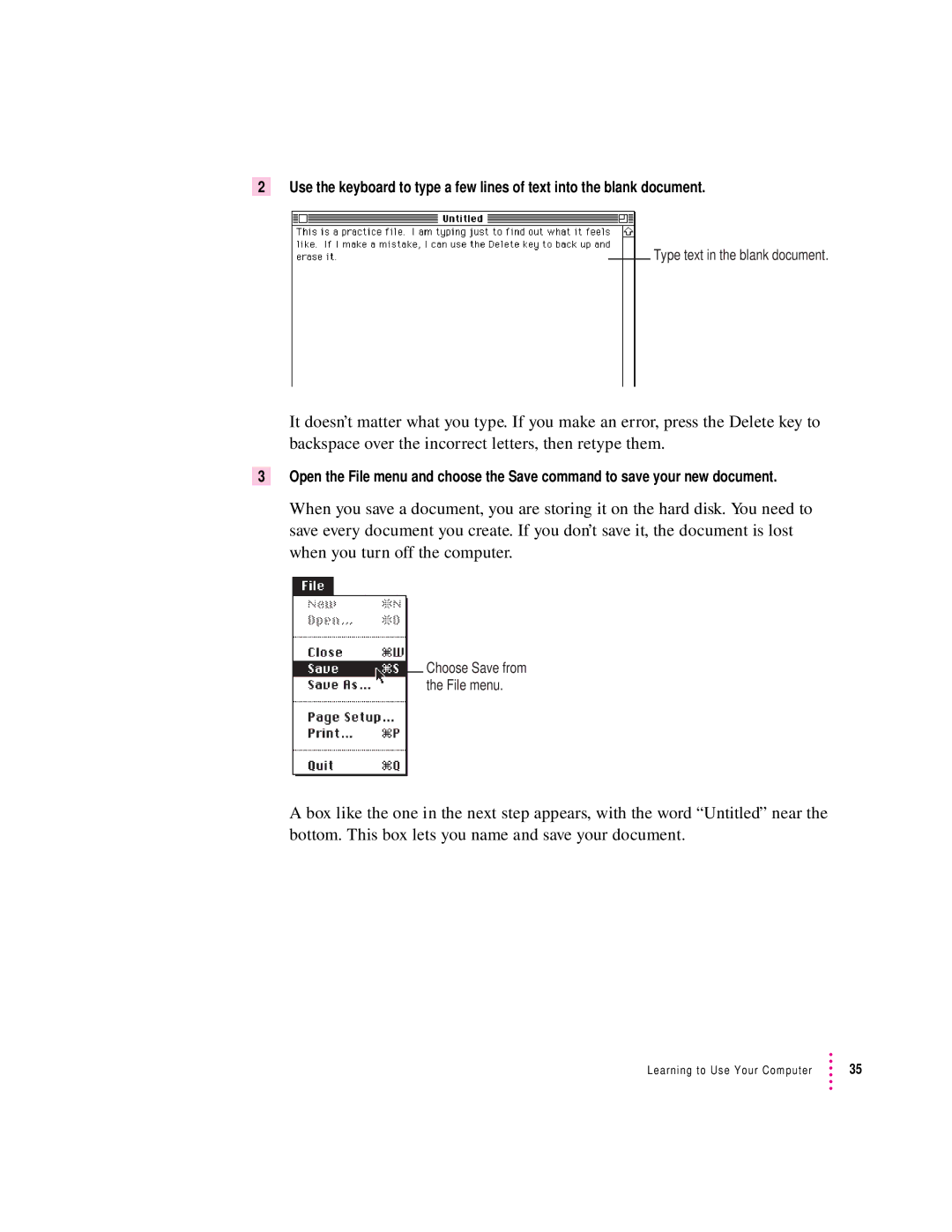 Apple 8100/80AV manual Type text in the blank document 