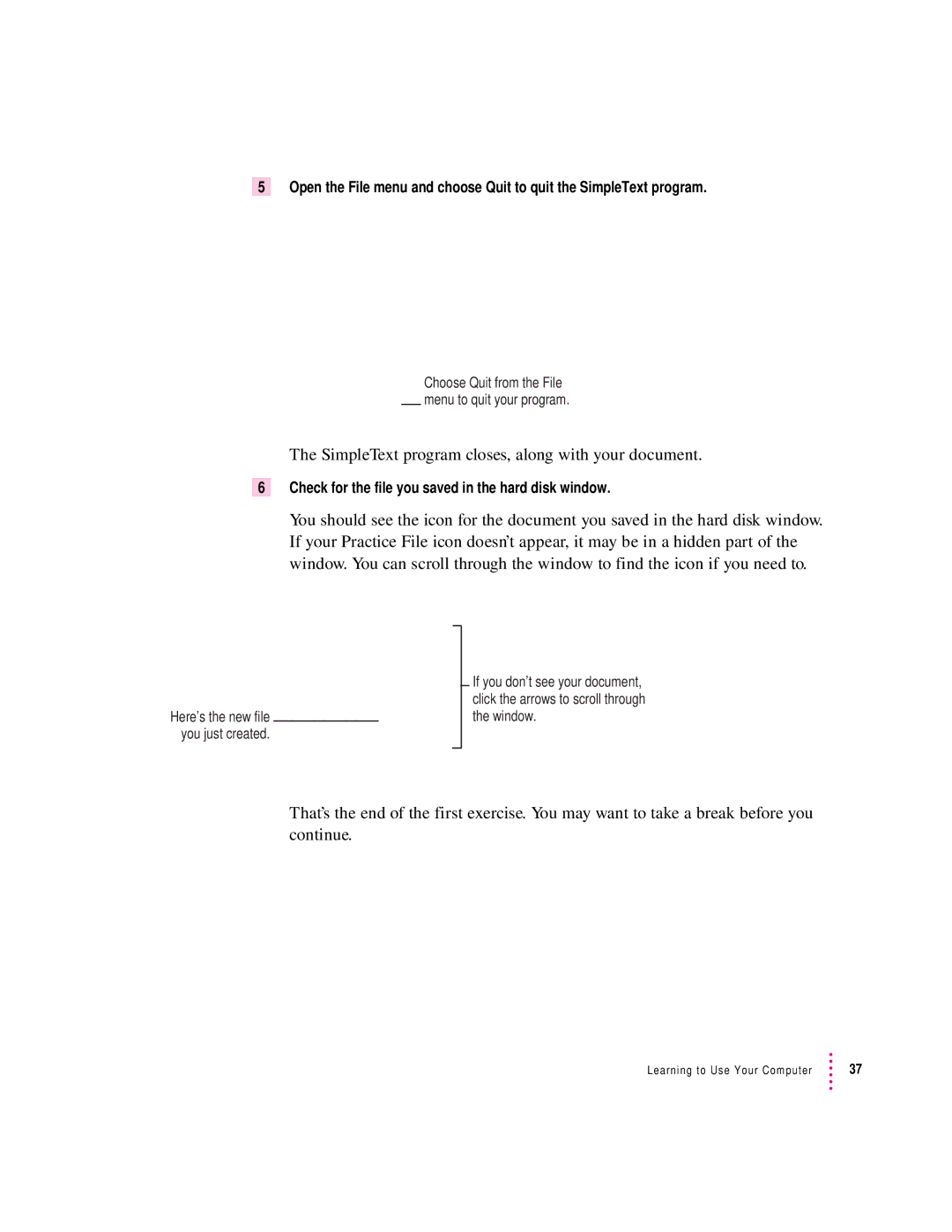 Apple 8100/80AV manual SimpleText program closes, along with your document 