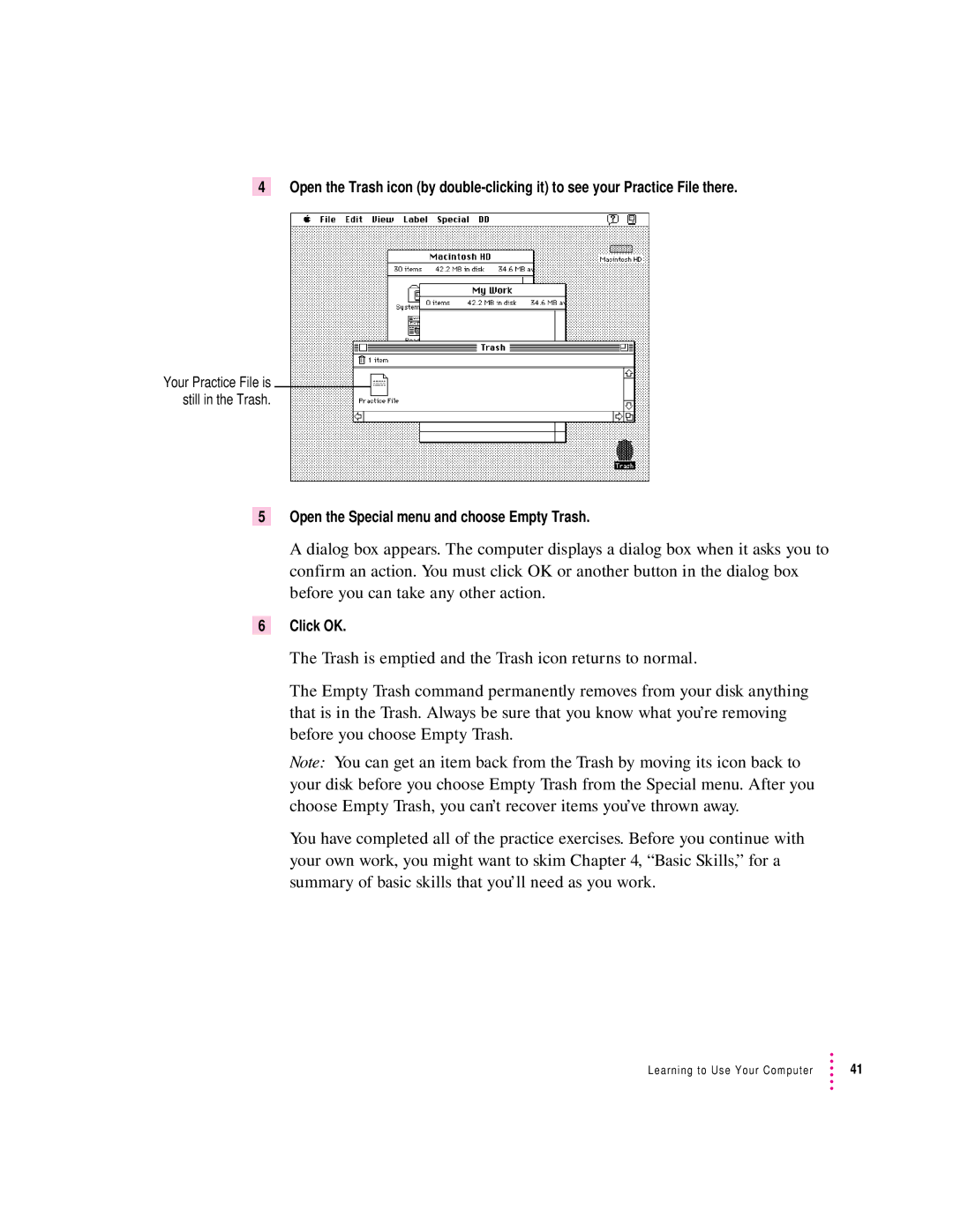 Apple 8100/80AV manual Open the Special menu and choose Empty Trash 