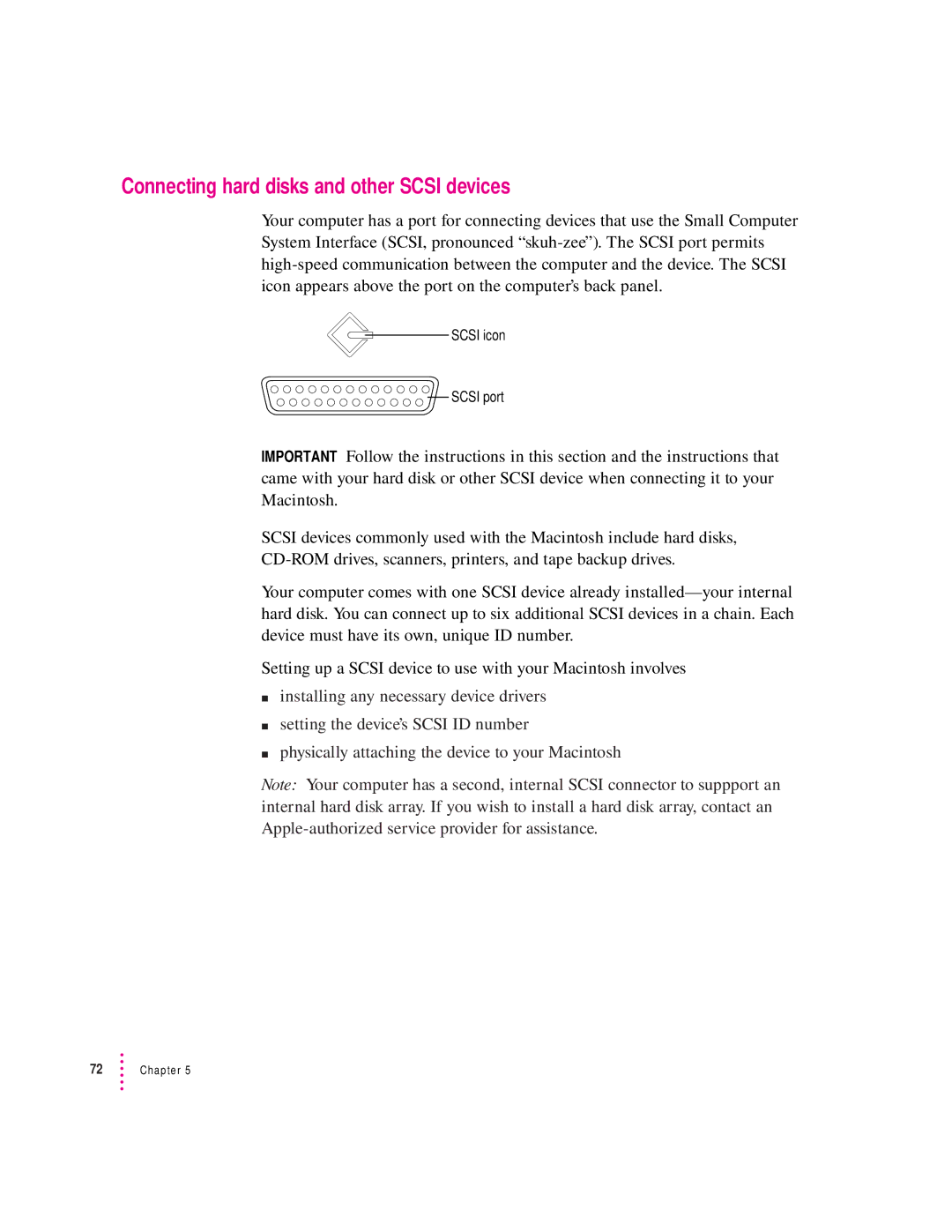 Apple 8100/80AV manual Connecting hard disks and other Scsi devices 