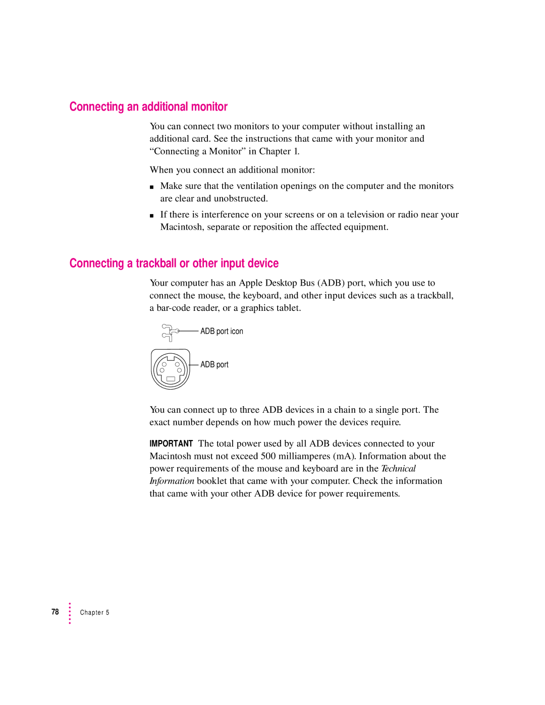 Apple 8100/80AV manual Connecting an additional monitor, Connecting a trackball or other input device 