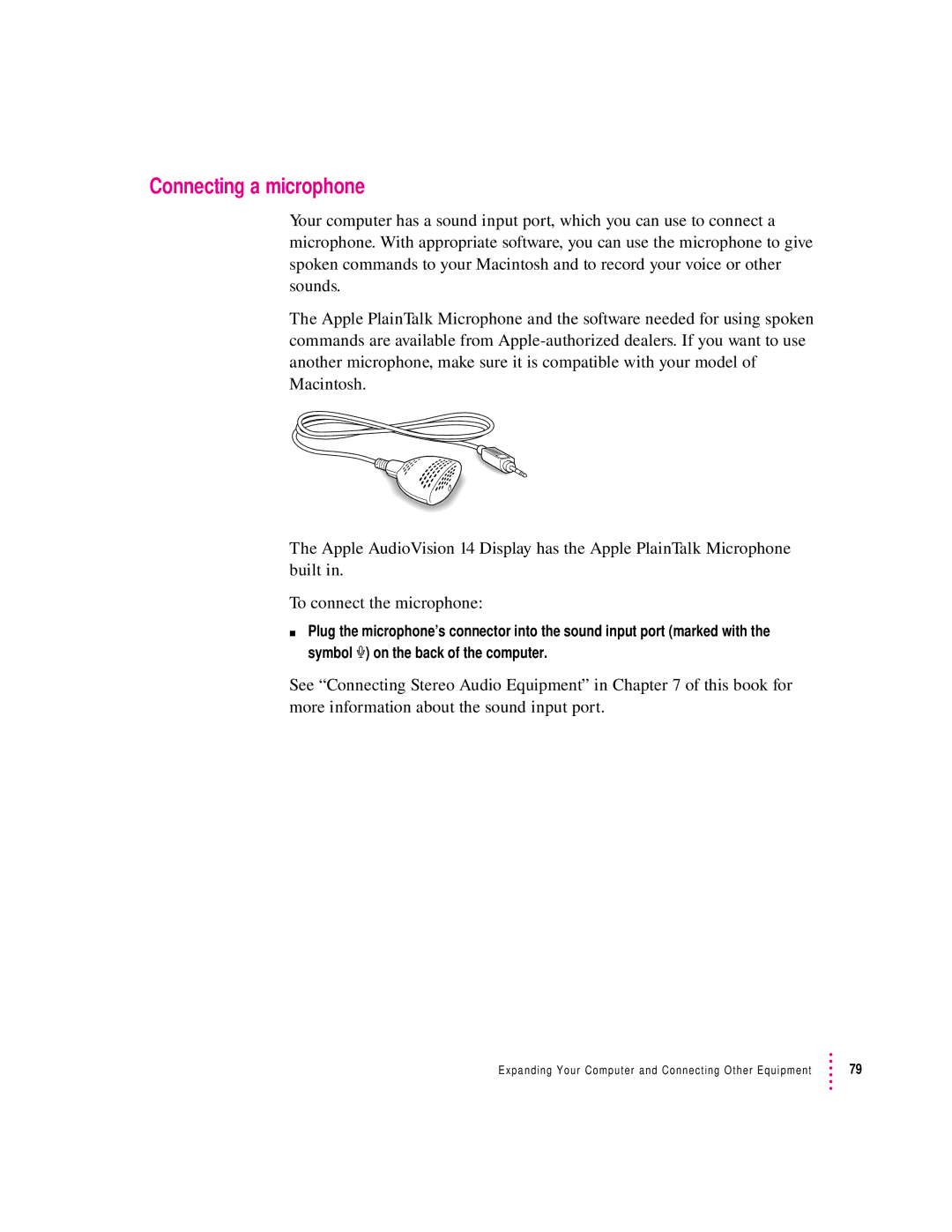 Apple 8100/80AV manual Connecting a microphone 