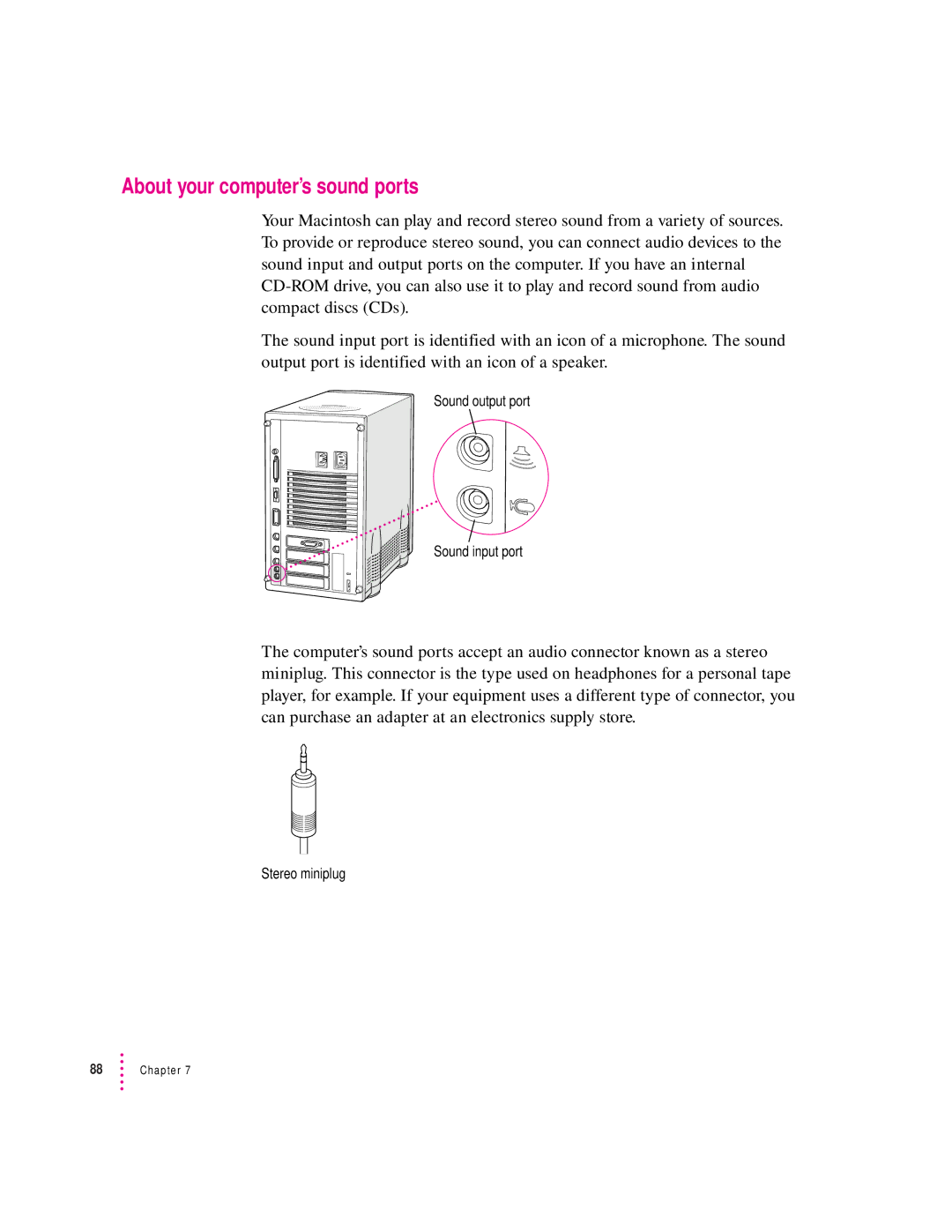 Apple 8100/80AV manual About your computer’s sound ports 