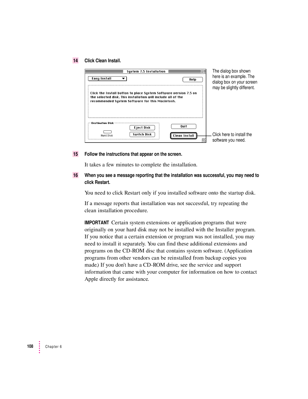 Apple 8200 appendix It takes a few minutes to complete the installation, Click Clean Install 