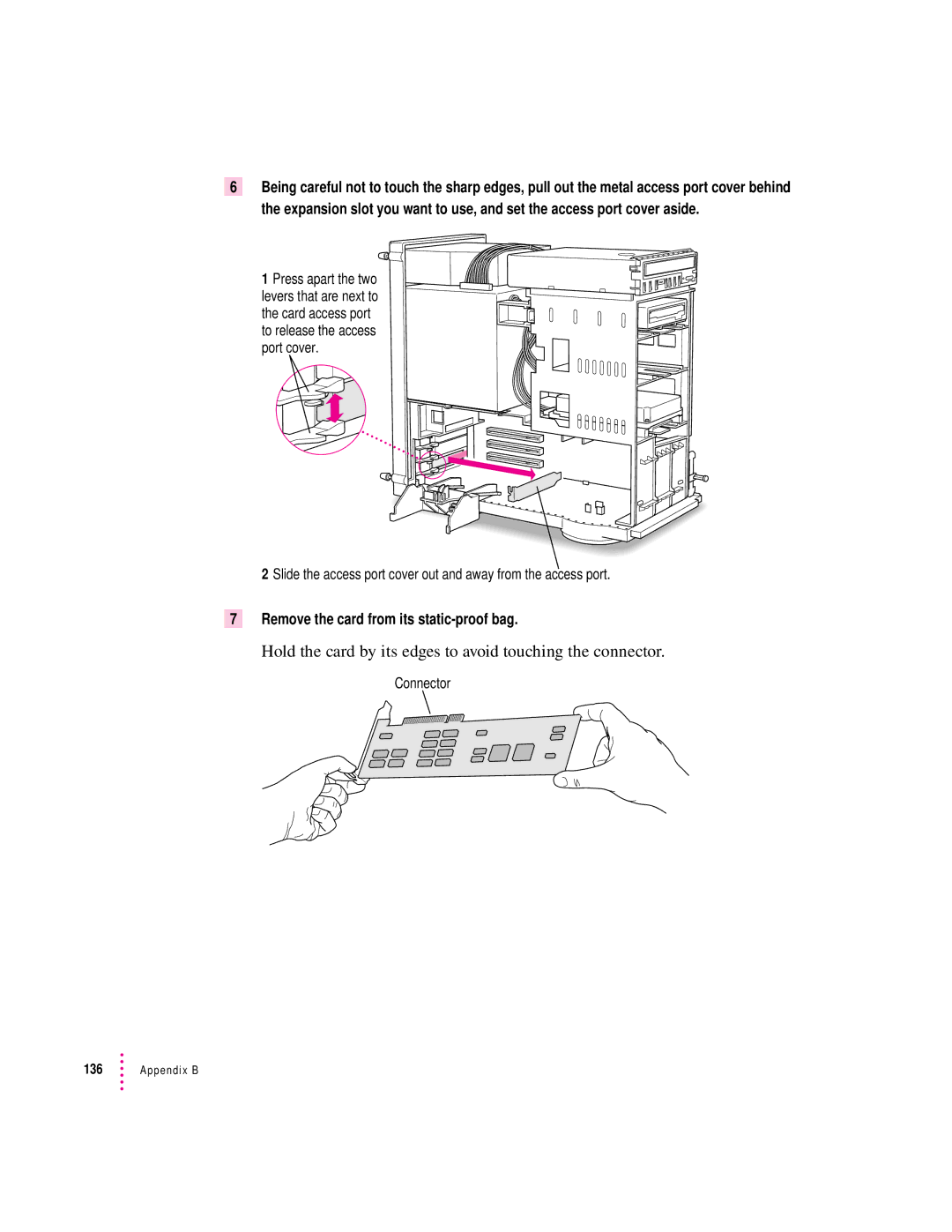 Apple 8200 appendix Hold the card by its edges to avoid touching the connector, Remove the card from its static-proof bag 