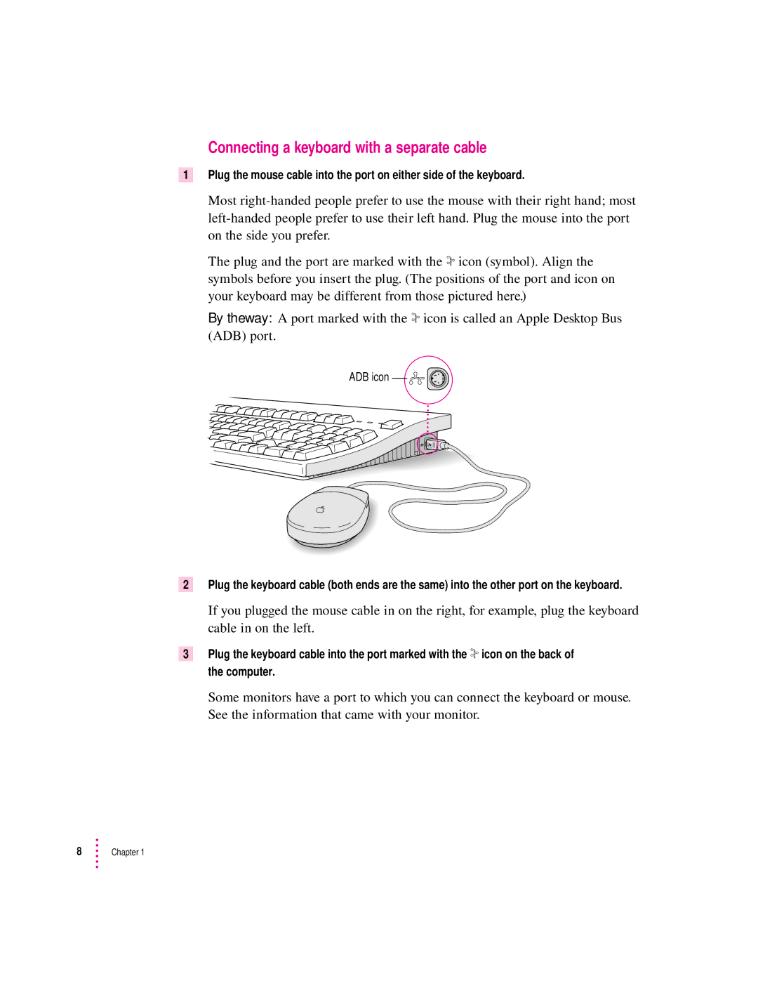 Apple 8200 appendix Connecting a keyboard with a separate cable 