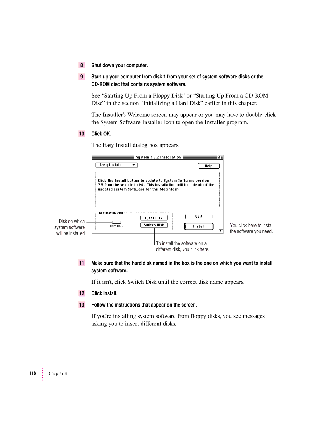 Apple 8500 Series, 8500/150 Series appendix Easy Install dialog box appears, Click OK 