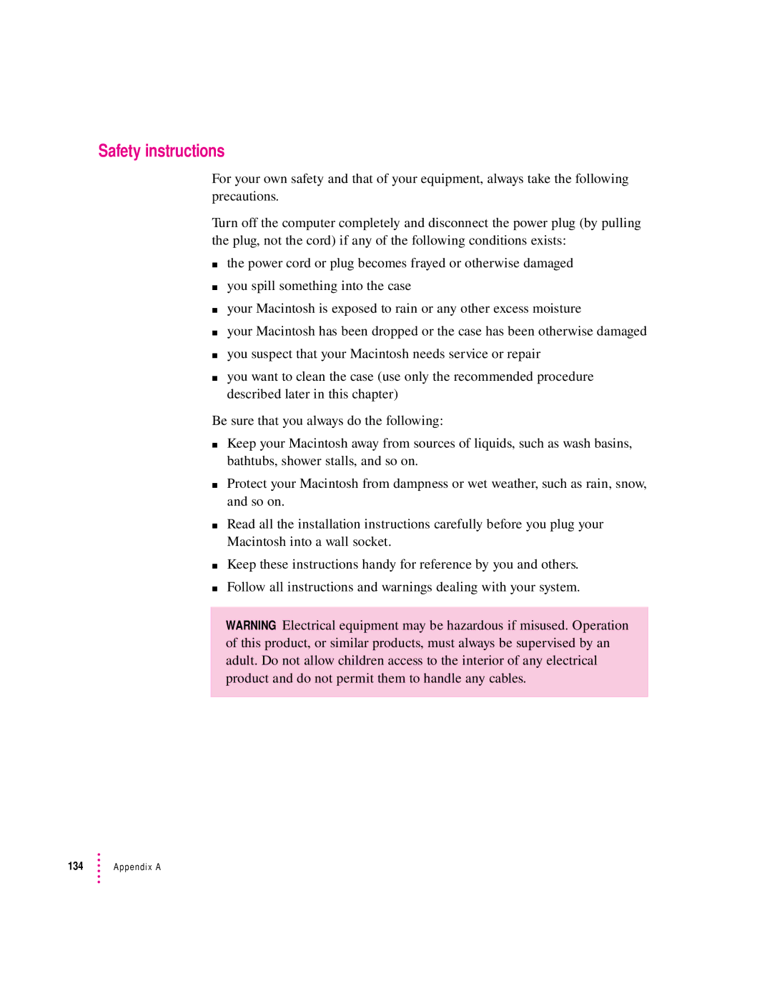 Apple 8500 Series, 8500/150 Series appendix Safety instructions 