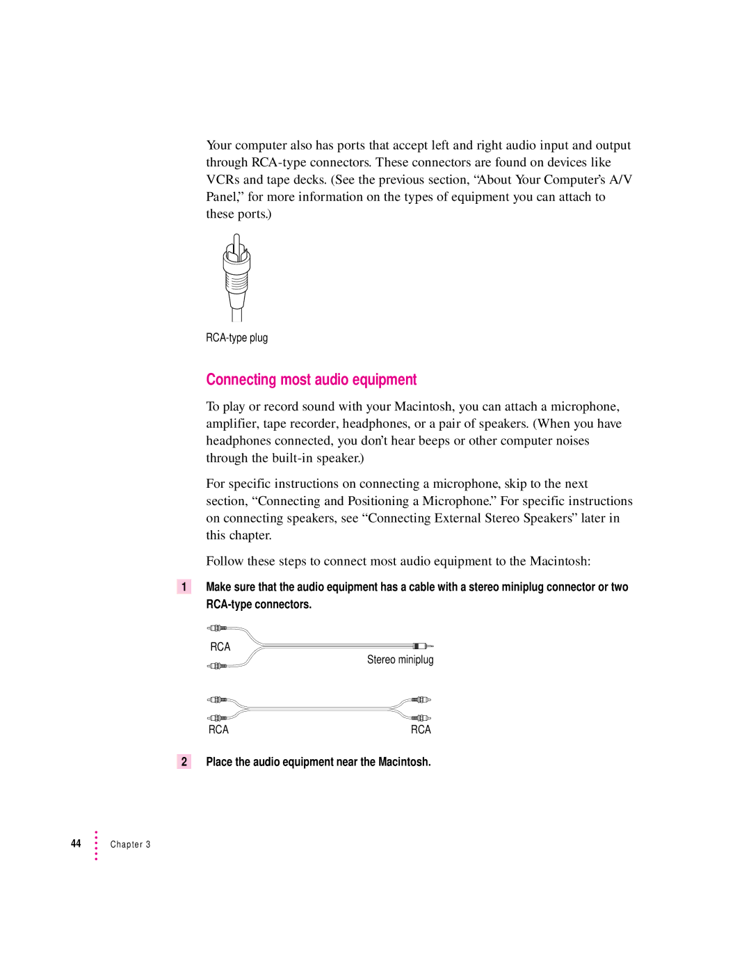 Apple 8500 Series, 8500/150 Series appendix Connecting most audio equipment, Place the audio equipment near the Macintosh 