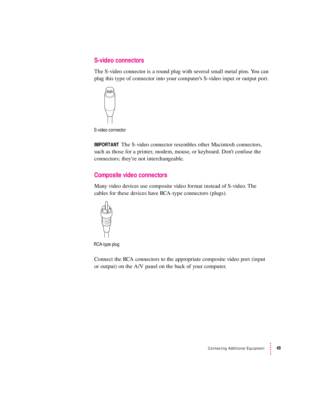 Apple 8500/150 Series, 8500 Series appendix Video connectors, Composite video connectors 