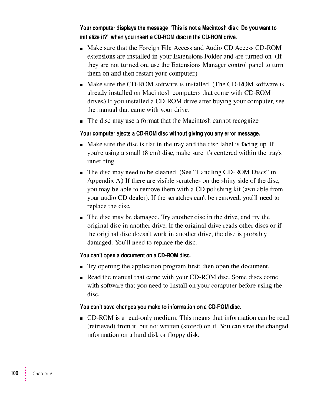 Apple 8500 manual You can’t open a document on a CD-ROM disc 