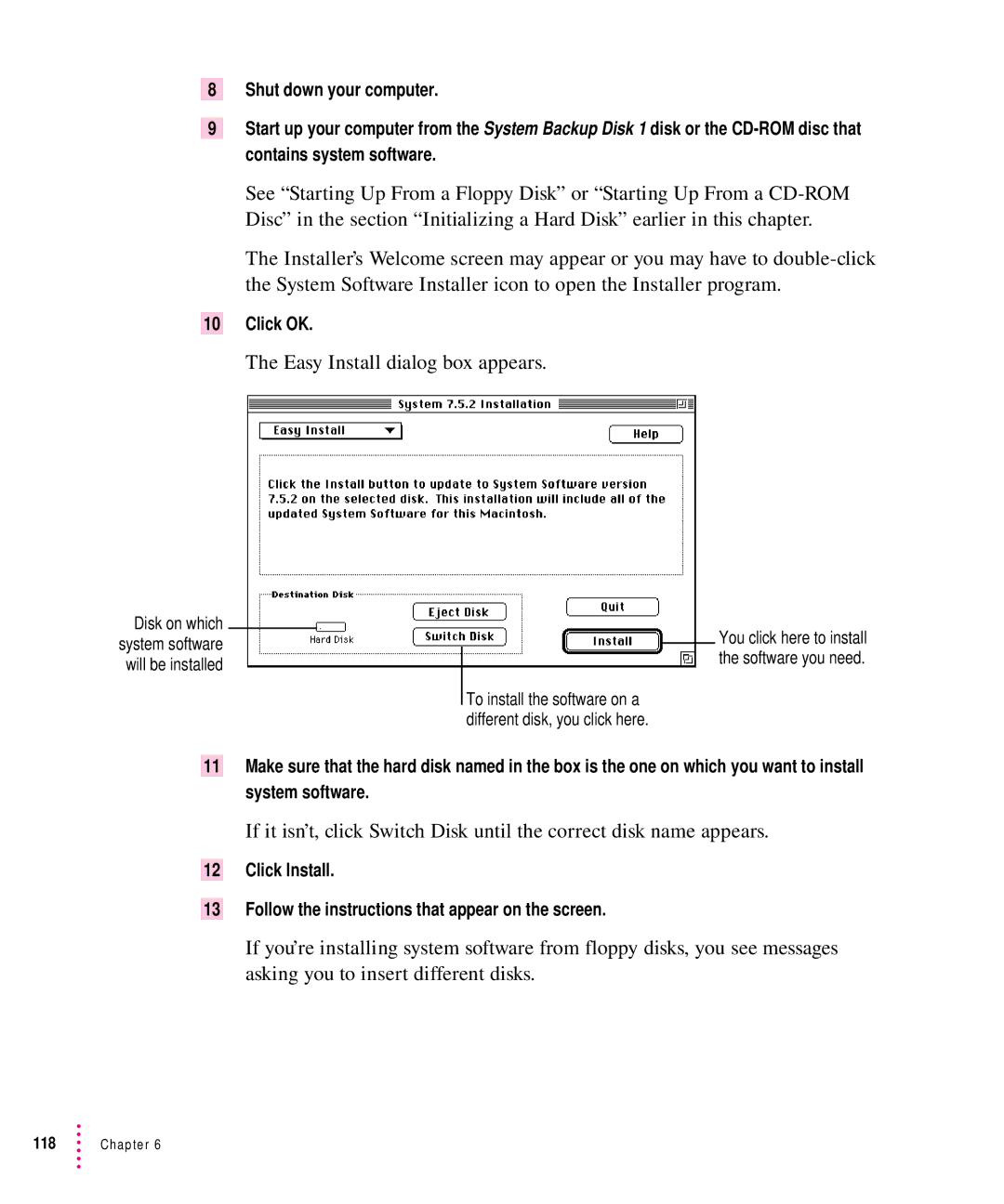 Apple 8500 manual Easy Install dialog box appears, Click OK 