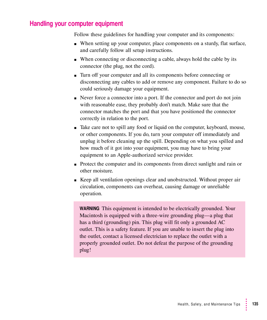 Apple 8500 manual Handling your computer equipment 