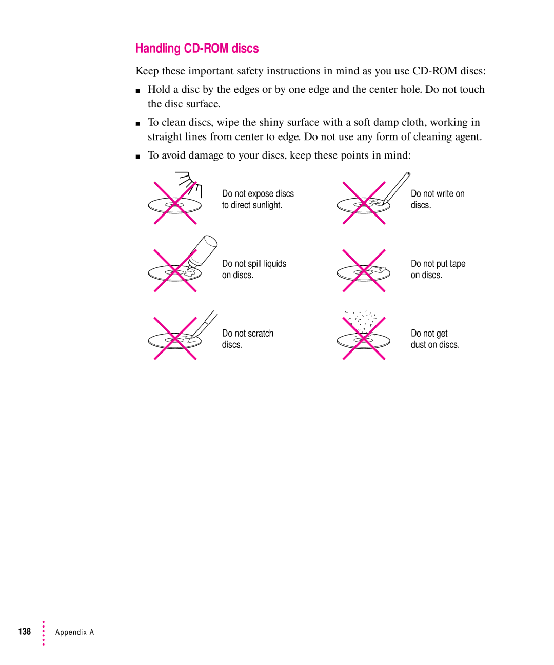 Apple 8500 manual Handling CD-ROM discs 