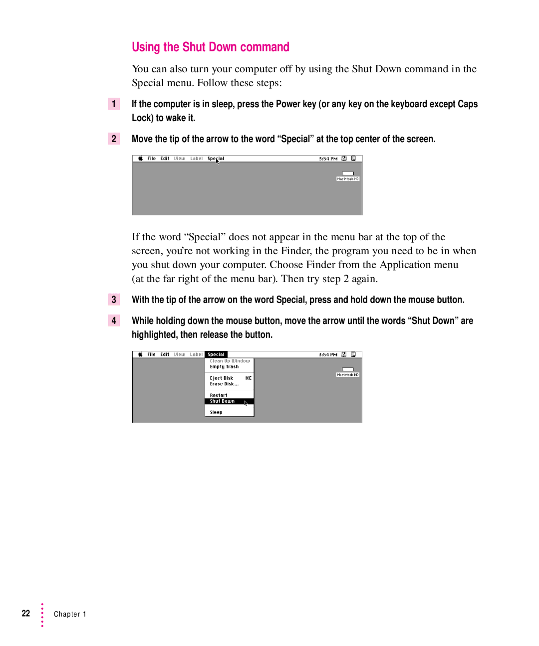 Apple 8500 manual Using the Shut Down command 