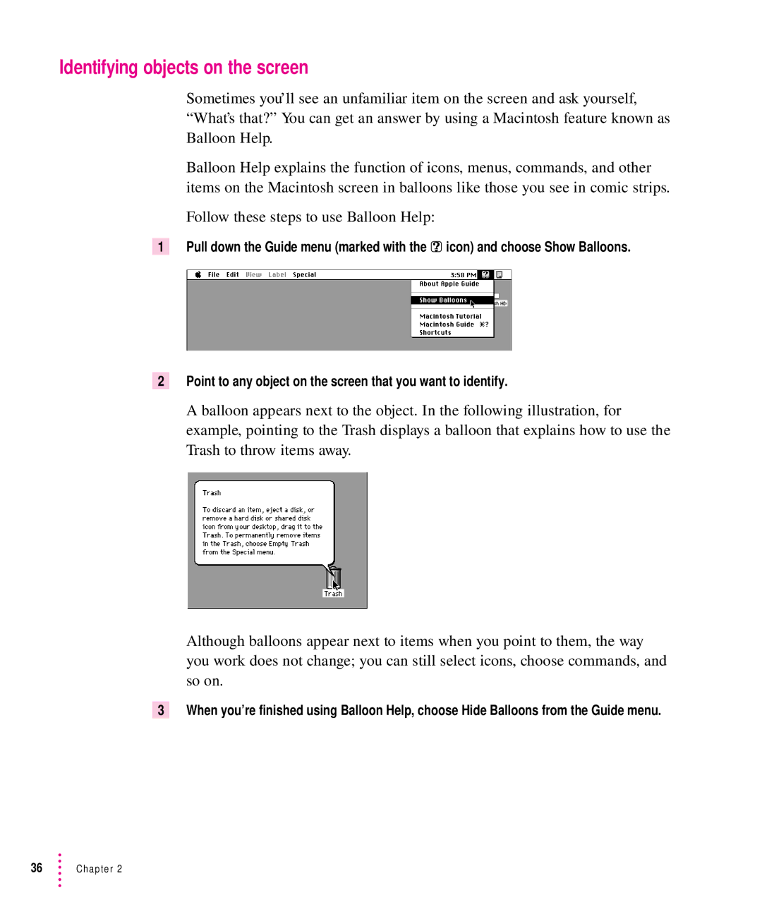 Apple 8500 manual Identifying objects on the screen 