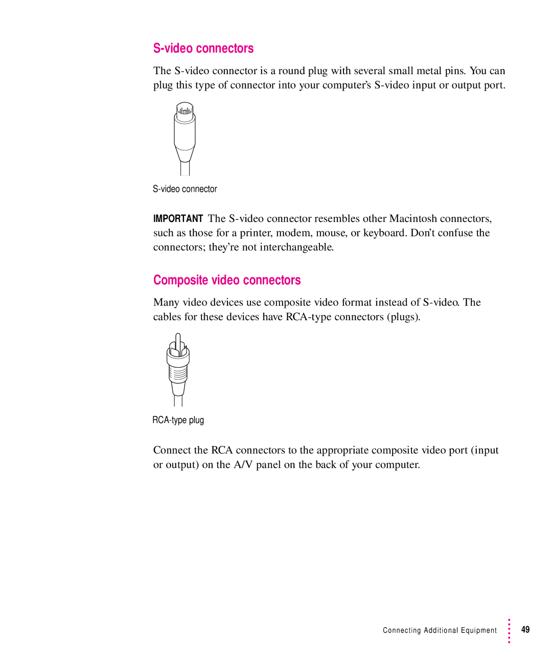 Apple 8500 manual Video connectors, Composite video connectors 