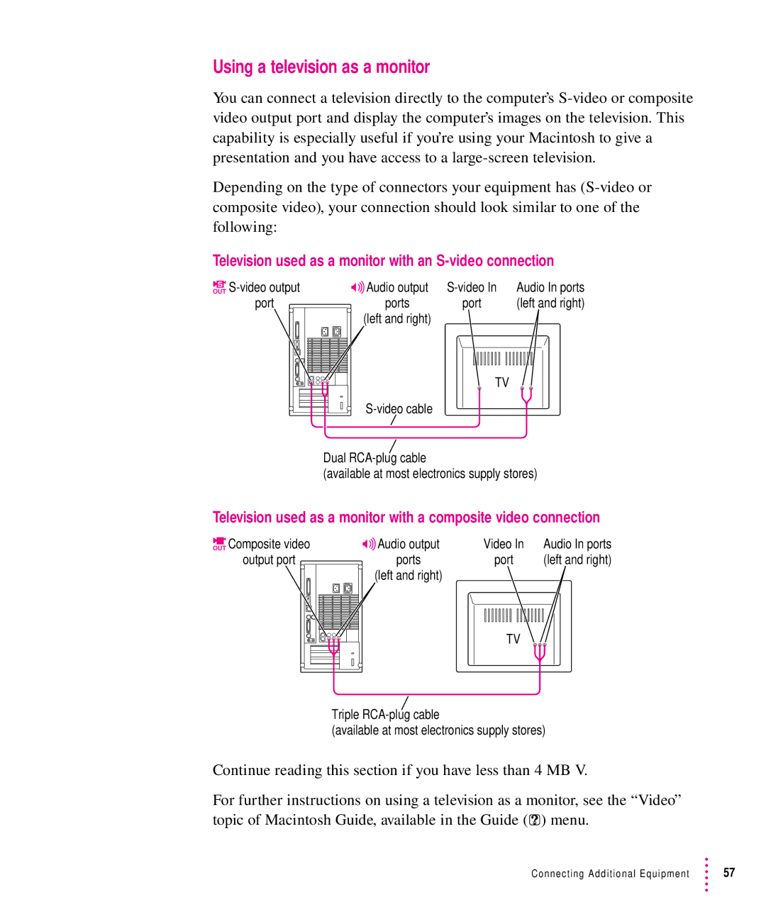 Apple 8500 manual Using a television as a monitor, Television used as a monitor with an S-video connection 