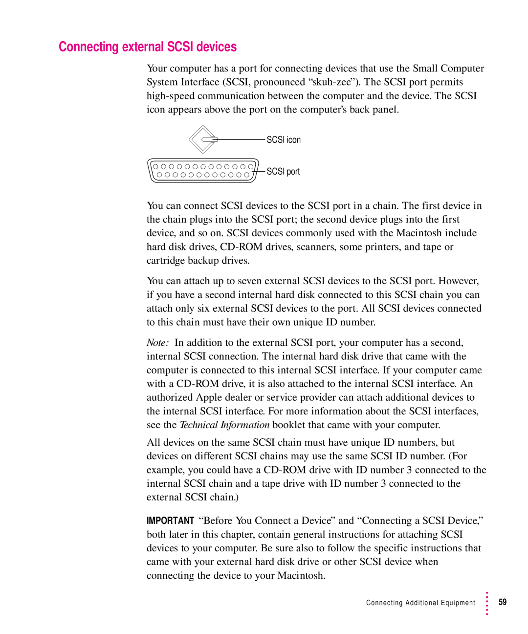 Apple 8500 manual Connecting external Scsi devices 