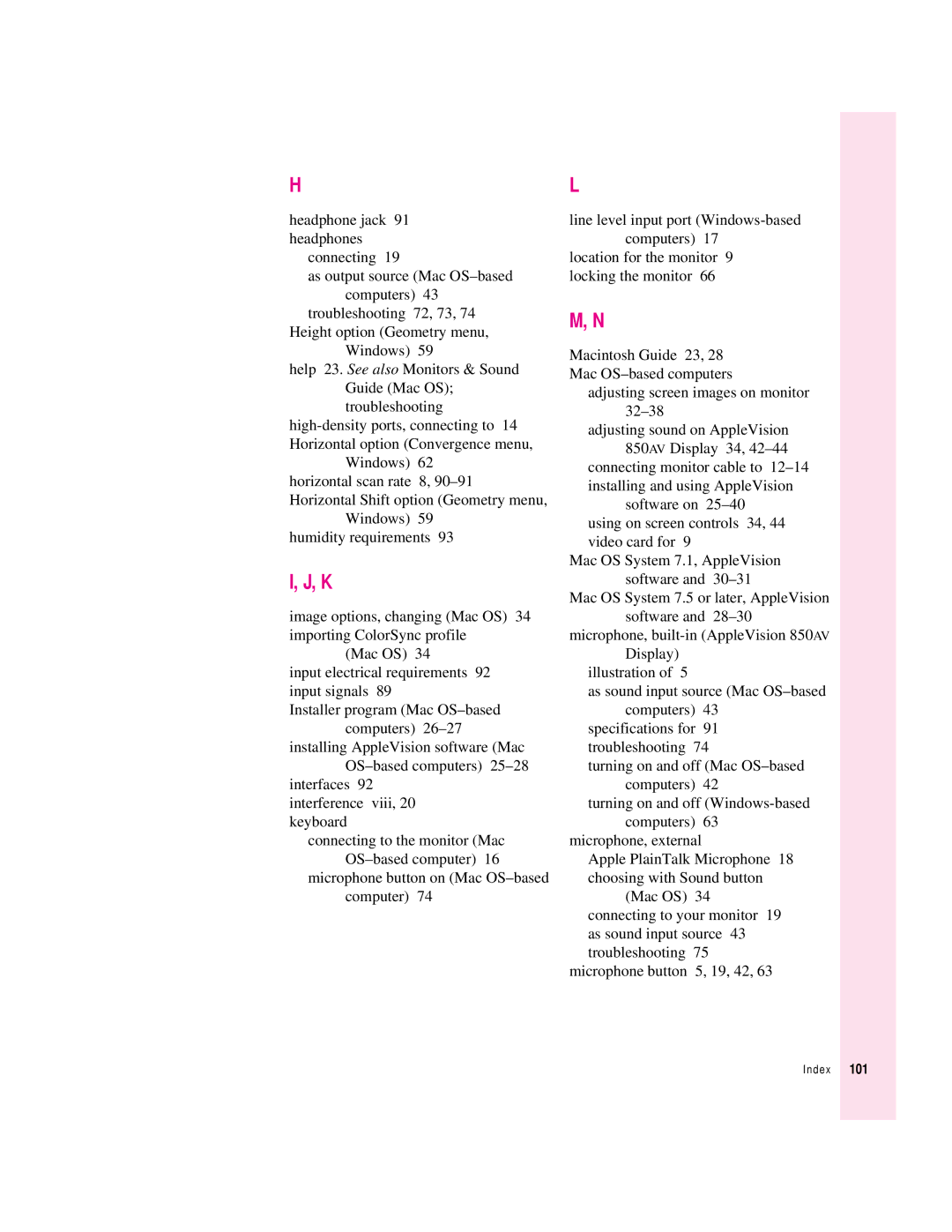 Apple 850AV manual Index 